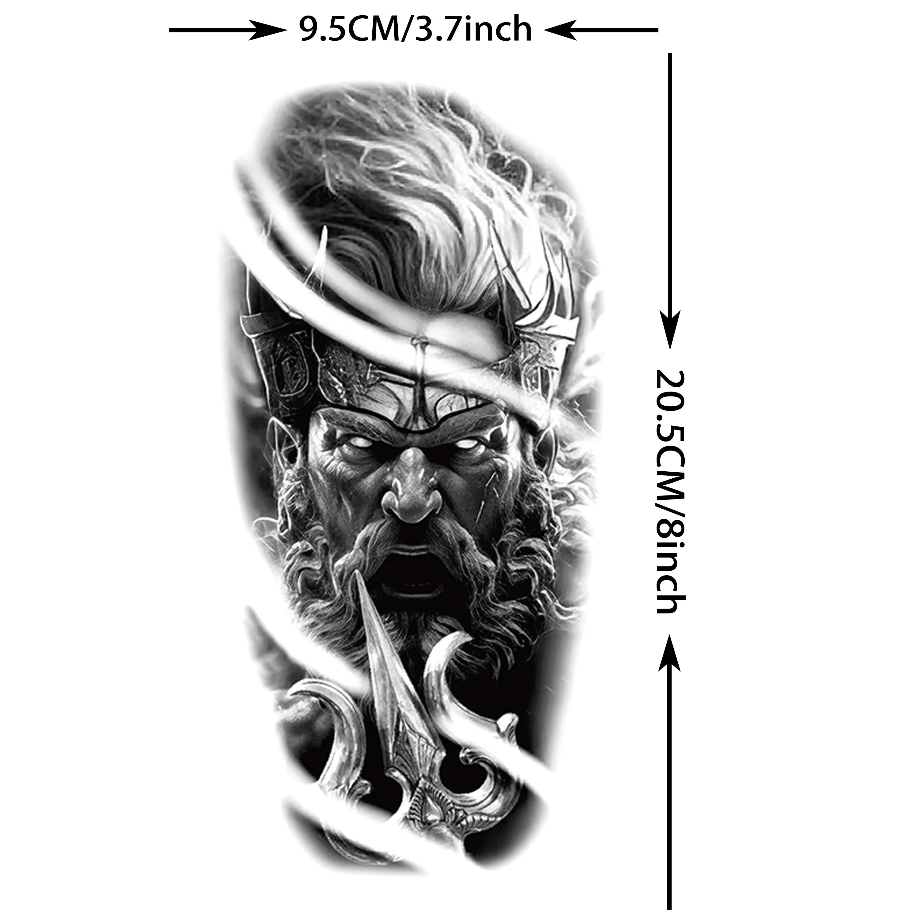 1 Sheet Poseidon God Zeus Fake Temporary Tattoos For Men Adults Women Black Lion Tattoo Sleeve Water Transfer Tatoo Arm