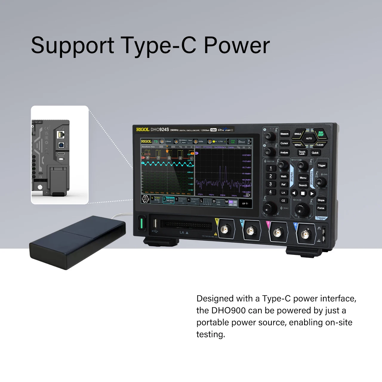 RIGOL DHO900 Series Digital Oscilloscopes Portable,125-250MHz,1.25G Sa/s, type-c Power Supply, DHO914/DHO914S/DHO924/DHO924S