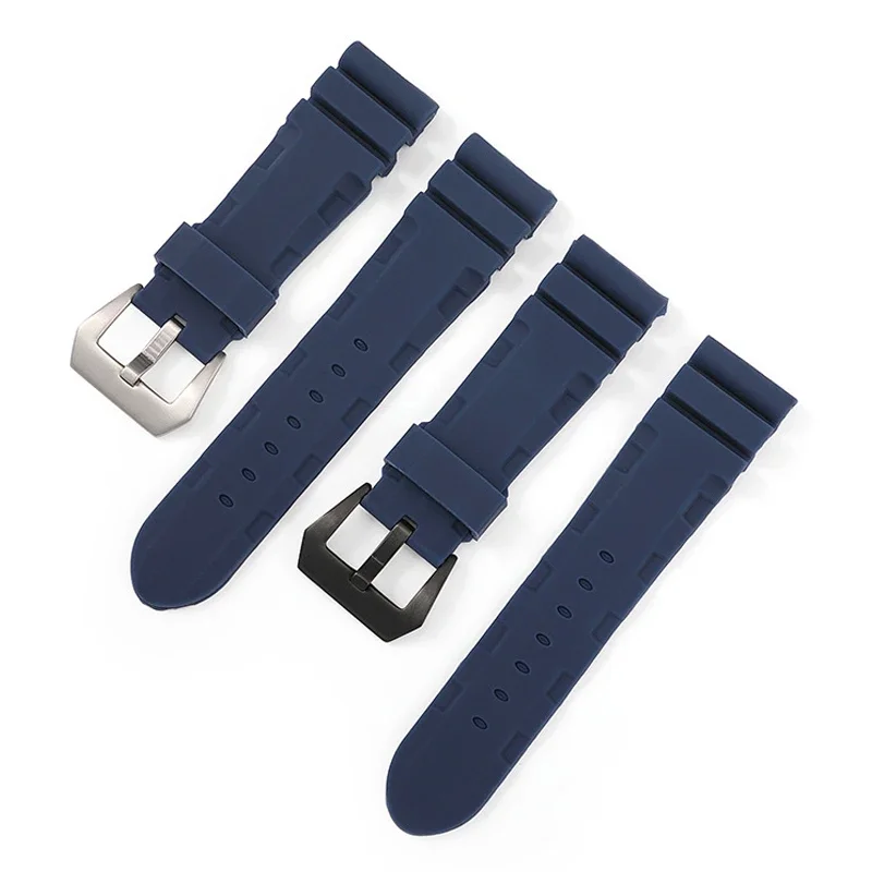 Bracelet de montre en caoutchouc de silicone, bracelet de montre noir bleu vert orange, remplacement pour bracelet Panerai, outils de bracelet, boucle en acier, 22mm, 24mm