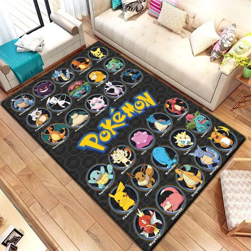 Pokemon Pikachu Anime Print Flannel Area Rug Non‑Slip Soft Floor Mat For Couch Bedroom Living Room Indoor Home Cozy Decor Gift