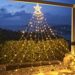 Solar /EU Plug Christmas Decoration String Lights 8 Modes 317 LED Waterfall Christmas Tree Star Topper Fairy Holiday Decor Lamp