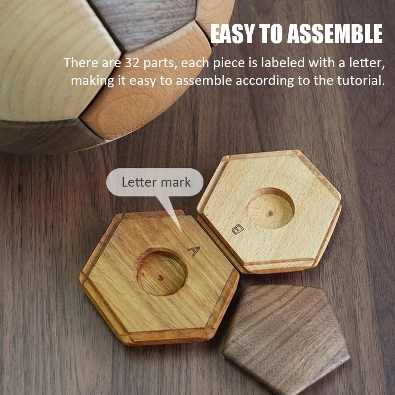 3D Puzzle Football Ornaments Wooden Spliced Football Model Walnut TangramHome Desktop Decoration Kids Educational Toys Gift