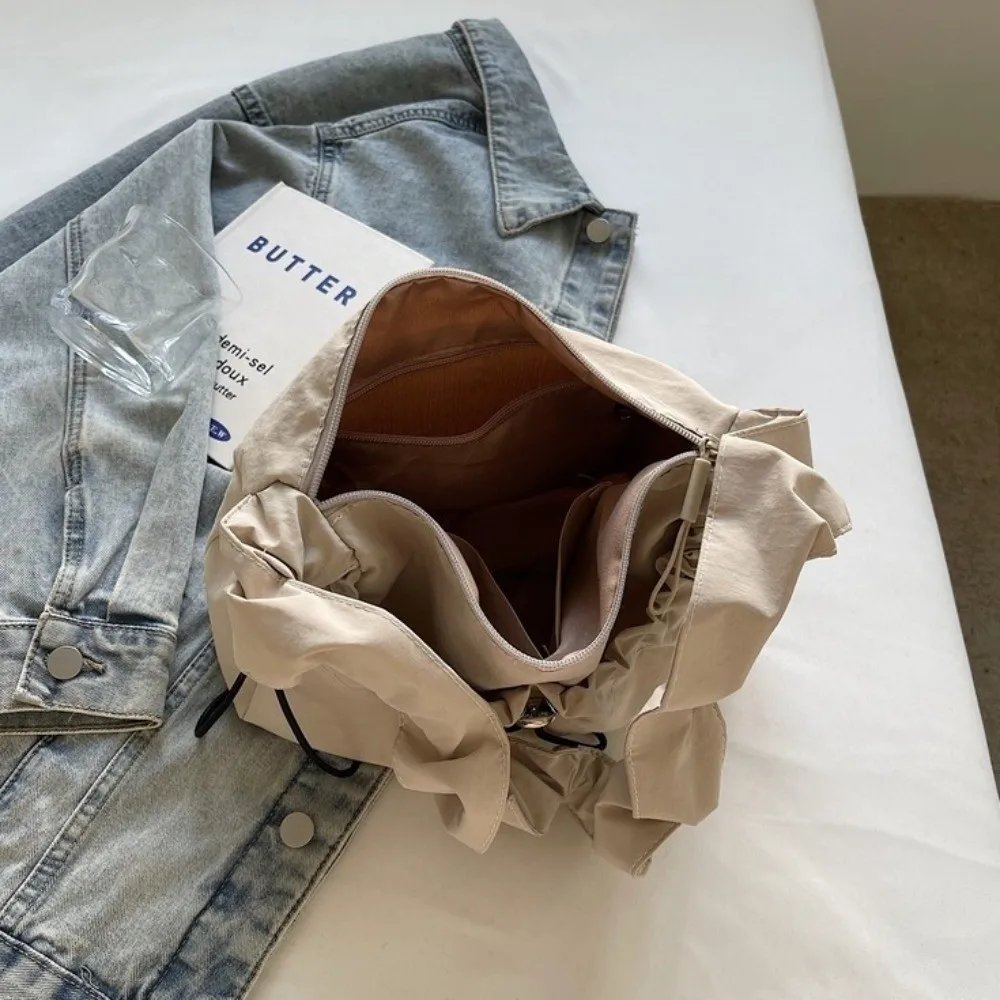 

New Luxury Fold Shoulder Bag Drawstring Canvas Underarm Bag High Quality Women Handbags