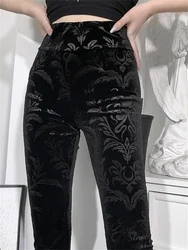 2022 New Mall Goth Flocking Velvet Women Pants Women Dark Gothic Harajuku Streetwear High Waist Slim Aesthetic Skinny Leggings