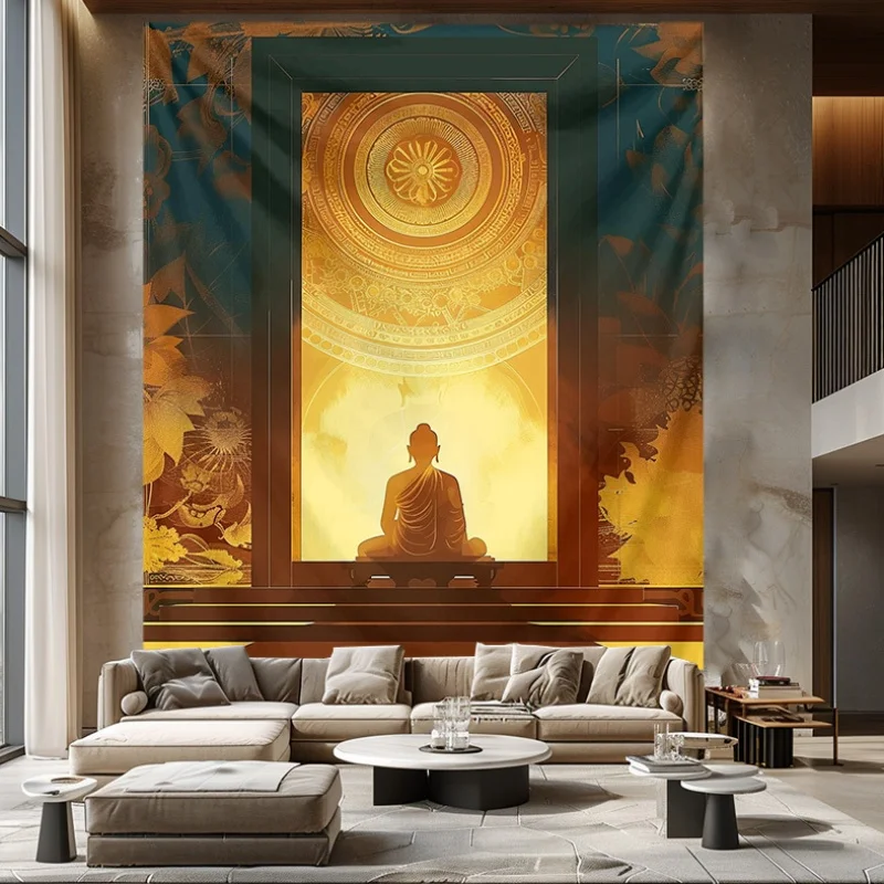 Large Buddha Art Tapestry Wall Hanging Spiritual Zen Decor for Living Room Meditation Temple Backdrop tapestry for dorm room