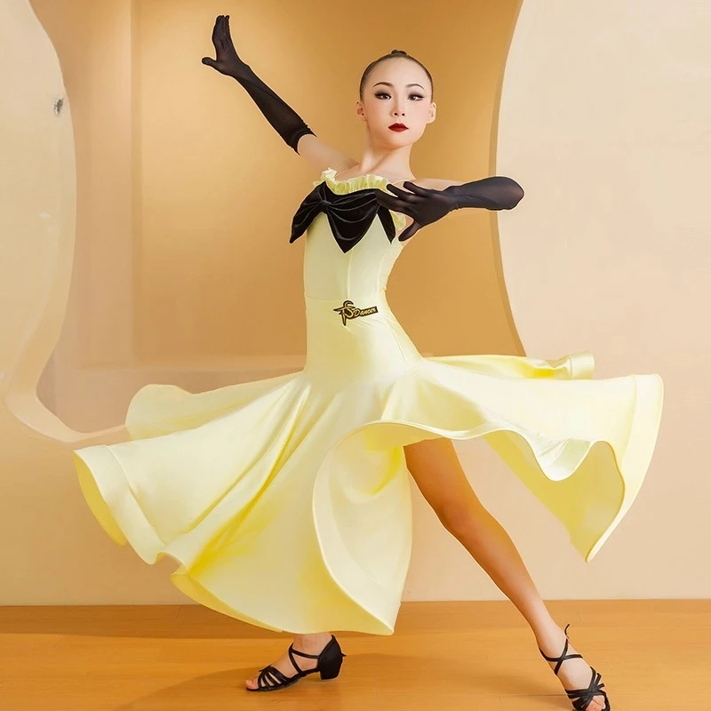 Robe de danse moderne pour femmes, nouvelle danse de salon, valse, danse latine, grande balançoire, deux pièces, costume d'entraînement, costume de performance