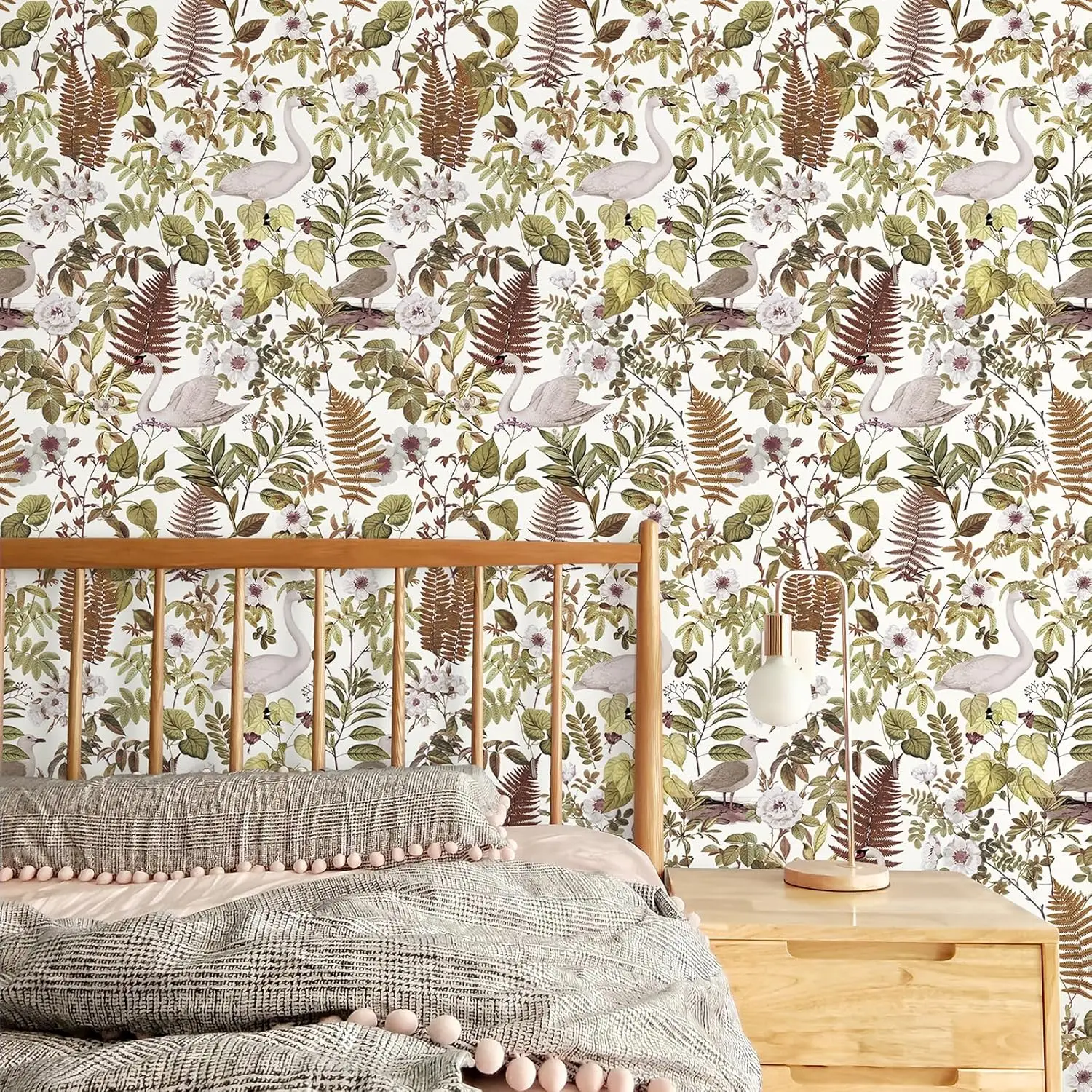 Papel tapiz Floral de pelar y pegar, papel tapiz autoadhesivo de bosque bohemio, papel de Contacto extraíble de hojas tropicales para dormitorio de guardería
