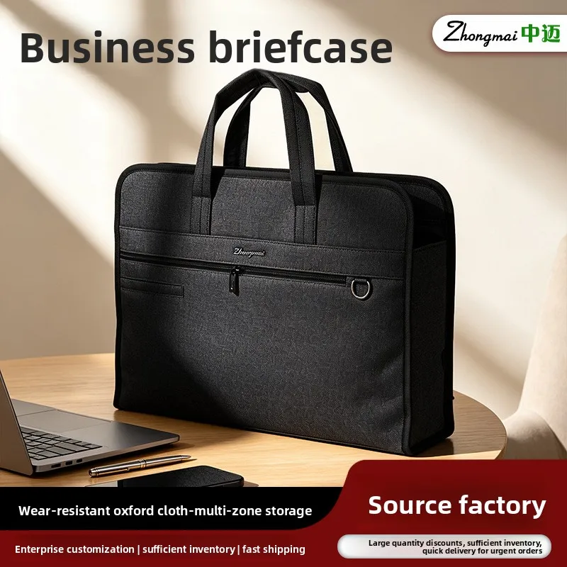Heavy Duty Oxford Cloth Briefcase with Multi Layer Compartments, Water Resistant Zipper Document Bag for A4 Files, Laptop