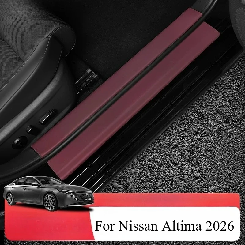 For Nissan Altima 2026 Door Sill Protector – Leather-Look Scuff Plate Sticker Set, Paint-Matched Interior Threshold Guard Trim