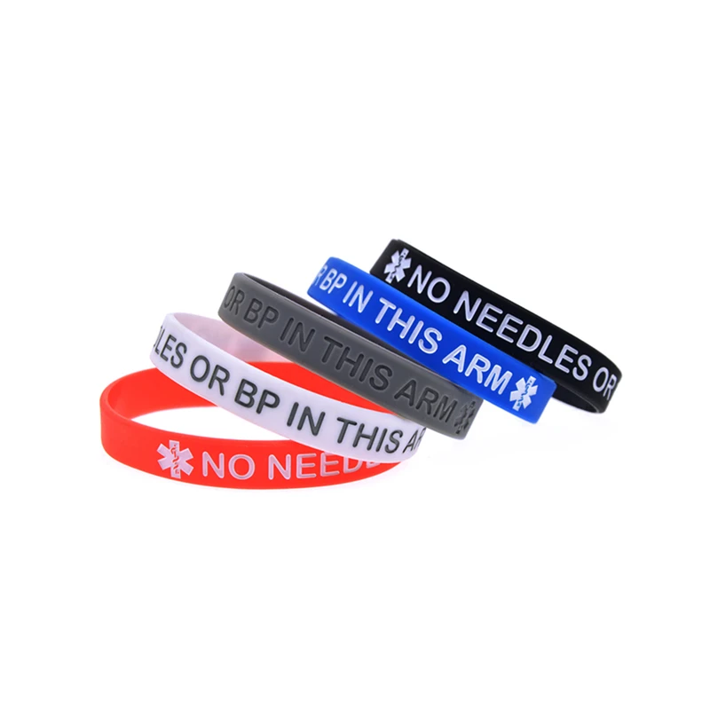 50 Stück medizinische Gummiarmbänder, keine Nadeln oder Blutdruckmessung erforderlich, Silikon-Armband, tragbares Krankenhaus-Identifikationsarmband – Detail 1