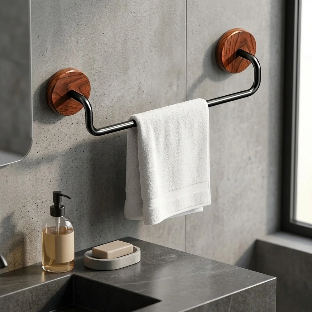 Stylish Black Towel Bar 50cm with Dual Suction Cups for Maximum Hold on Smooth Surfaces No Screws No Holes Needed