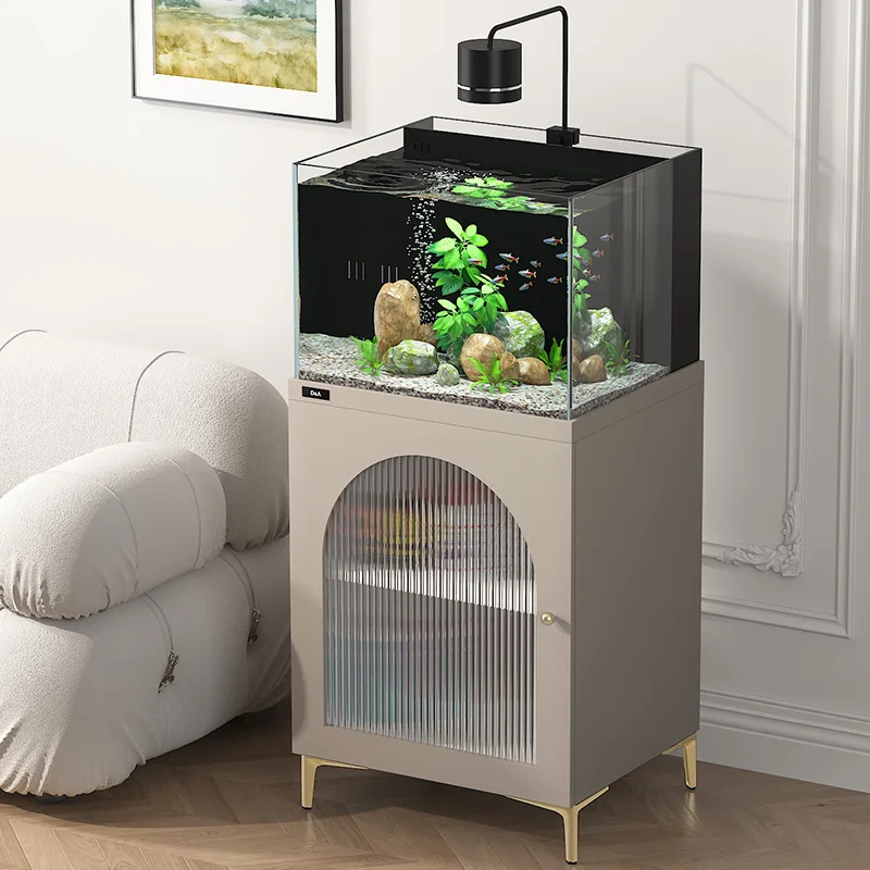 Living Room Small Super White Glass Fish Tank TV Cabinet Side Landscape Home Ecological Back Filter Aquarium