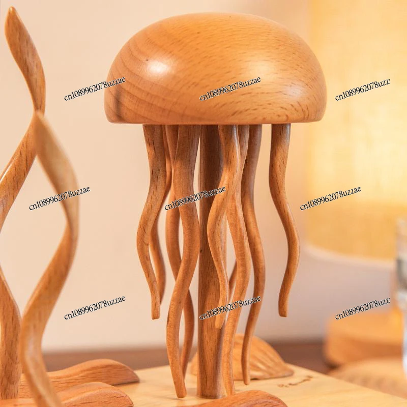 Caja de música mecánica de madera con forma de corazón y medusas, artesanías de madera inteligentes creativas