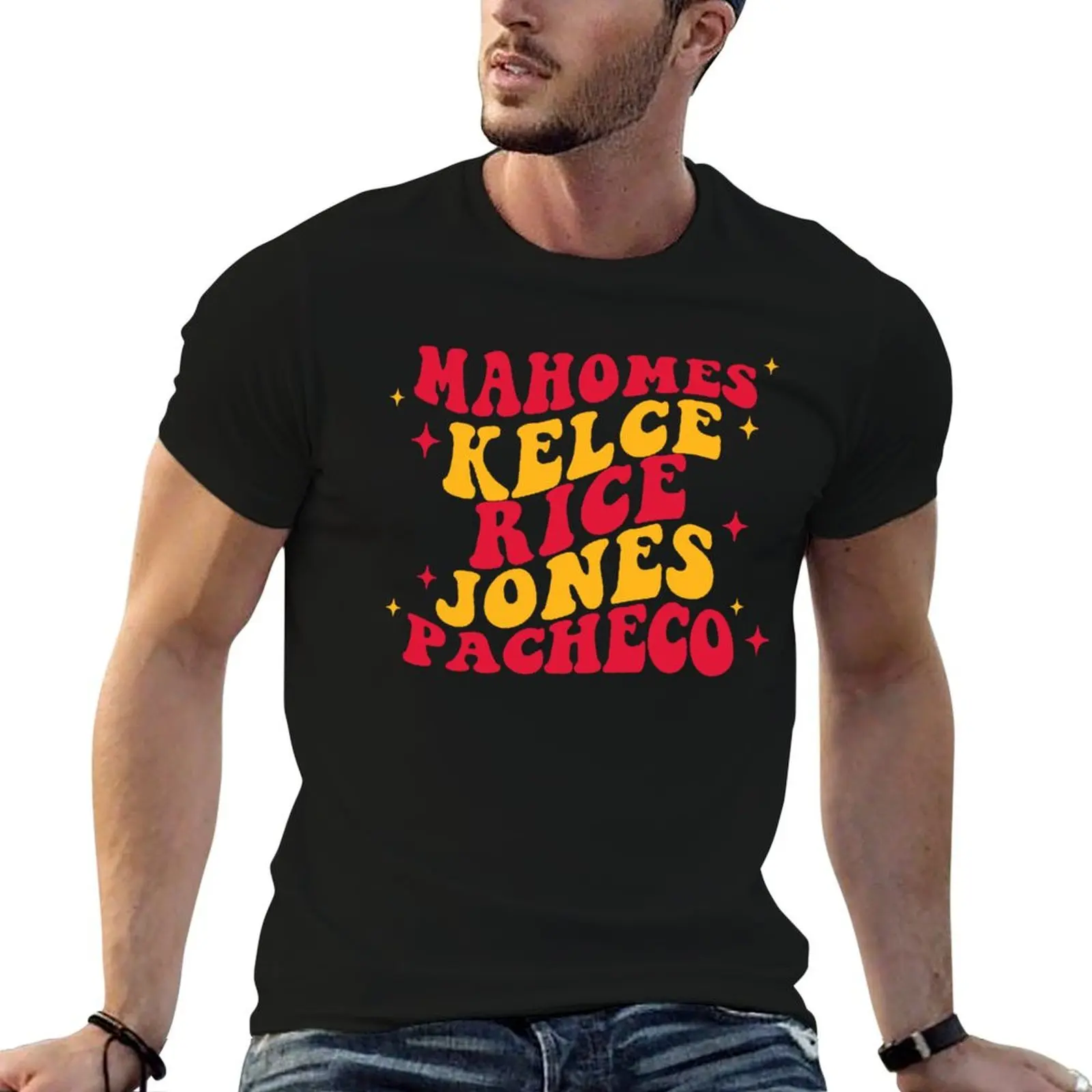 

Mahomes, Kelce, Rice, Jones, Pacheco T-Shirt t shirt man cotton anime t shirts oversize t shirts for man cotton soft T-Shirt