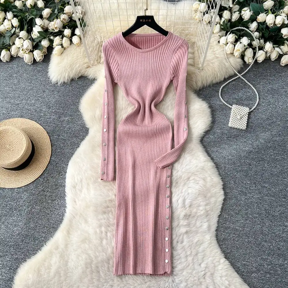 

Sexy Elegant long sleeve O-Neck pencil dress Vestidos autumn korean fashion Vintage women clothing