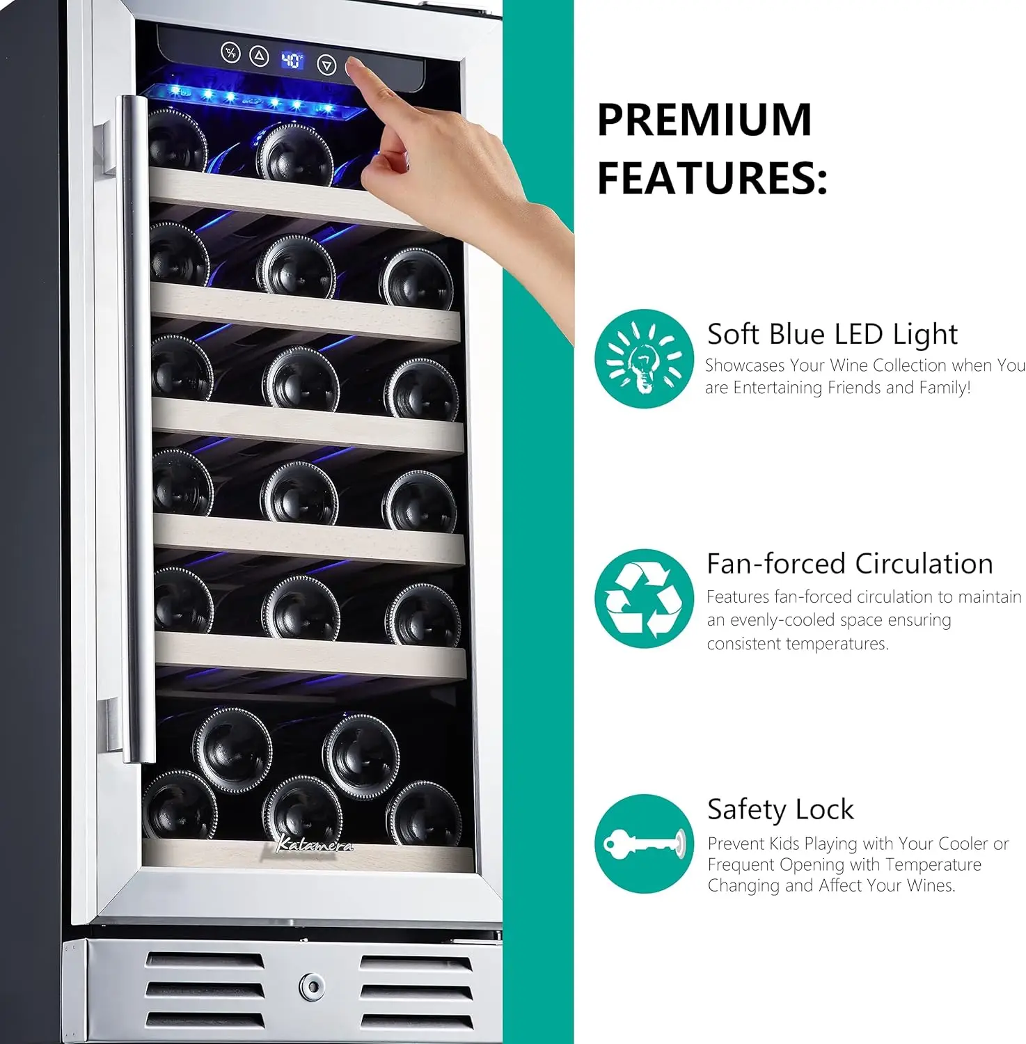 30 Bottle Wine Fridge with Stainless Steel Refrigerator& Double-Layer Temper