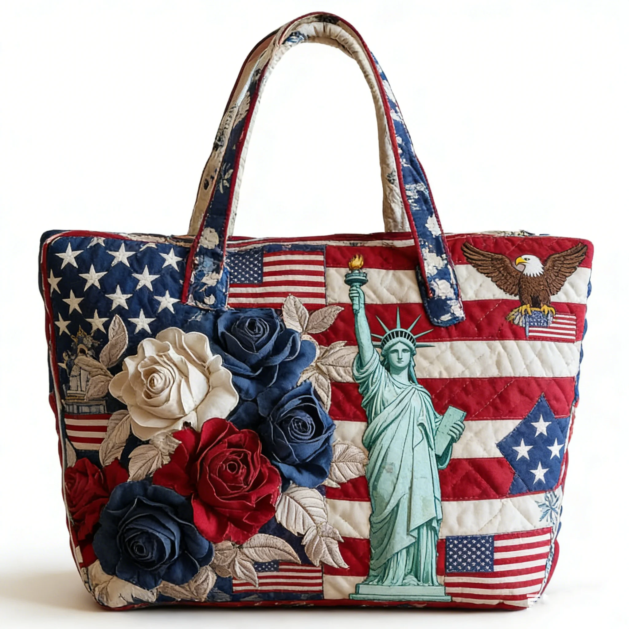

BRose Handbag Patchwork Valley Quilted Tote Women's Casual Shoulder Bag Daily Splice Shopping Statue of Liberty