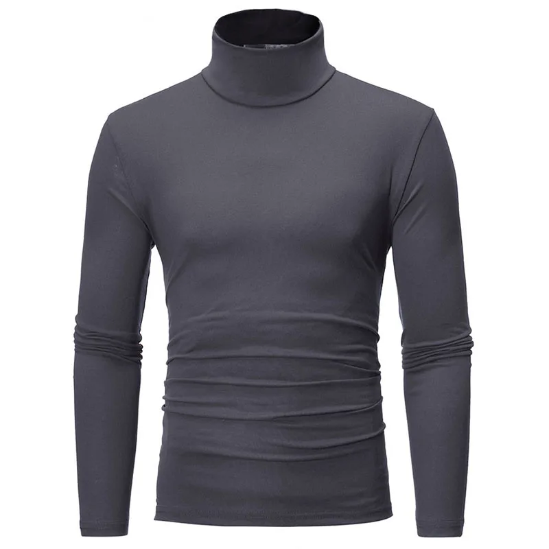 Turtleneck For Men Solid Color Slim Elastic Thin Pullover Spring Autumn Underwear Turtleneck Men Knitting Blouse Base Tshirt Top