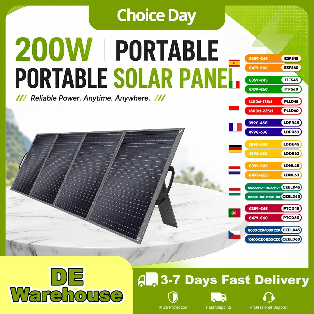 SOLAR PLAY 200 W Opvouwbaar zonnepaneel 4-voudig opvouwbaar ETFE Lichtgewicht draagbare zonnelader IP65 Waterdicht zonnepaneel voor kamperen, wandelen, stacaravan, laptopvoeding