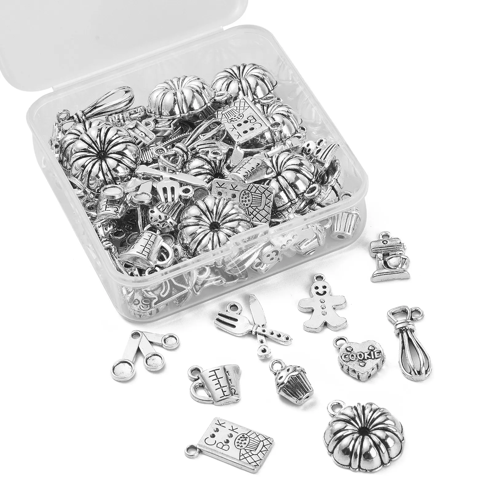 PandaHall 100 Stück 10 Stile Tibetische Back-Charms Küchenutensilien Kochbuch Messbecher Kuchen Keks Charms für Schmuckherstellung ﻿ – Detail 7