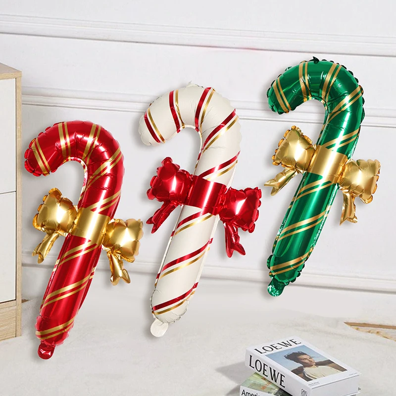 

6pcs Christmas Theme Balloon Red Green White Christmas Cane Aluminum Film Balloon Holiday Celebration Party Creative Decoration
