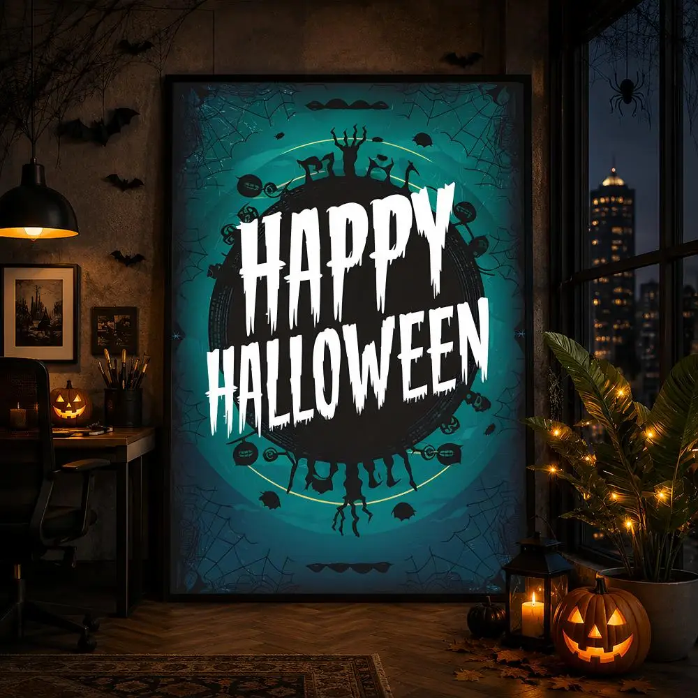 Halloween Party HD Wall Art Poster Pumpkin Ghost Bat Skull Spooky Holiday Home Decor Gift