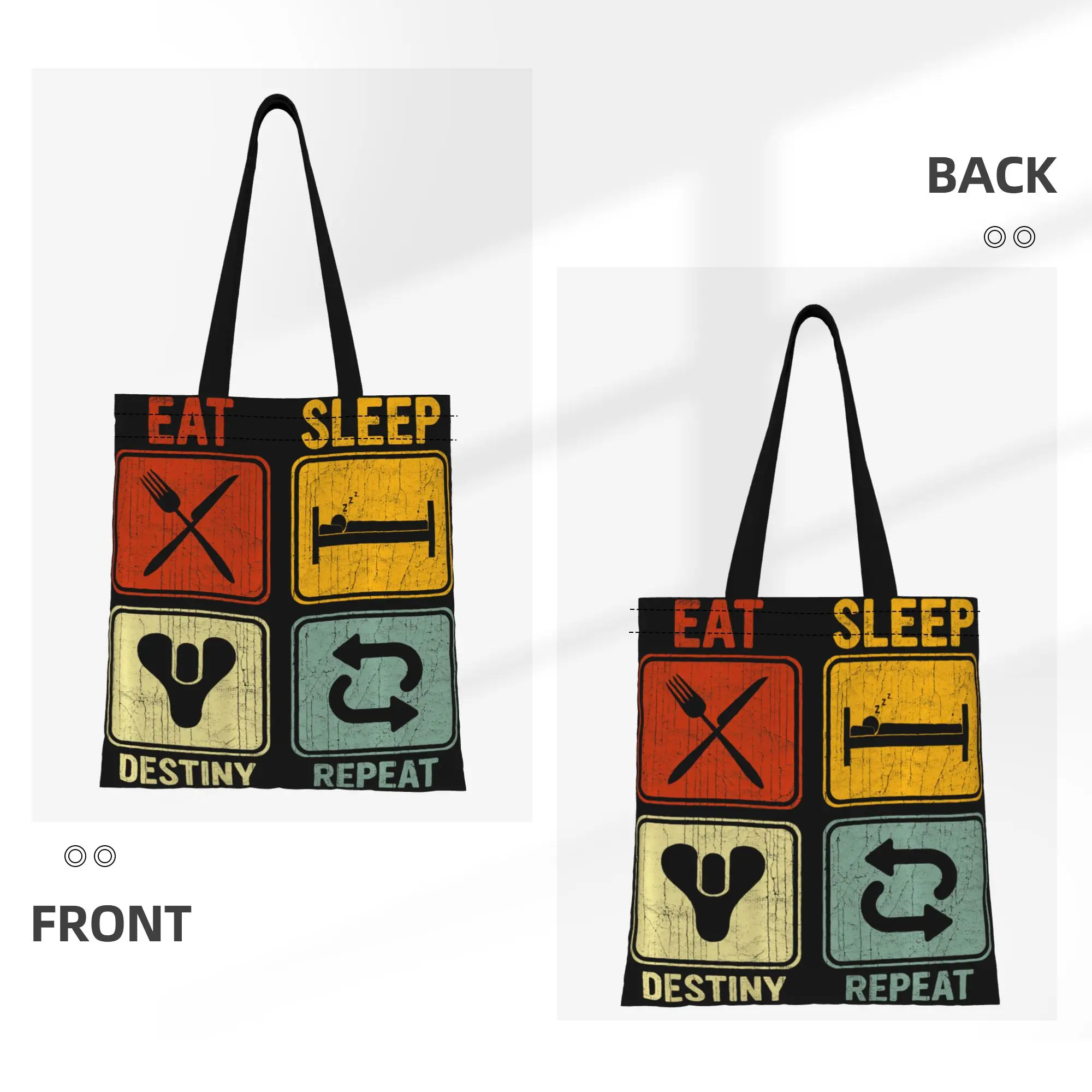 1PC Large Capacity Eat Sleep Repeat Destinies Sci-Fi Game Fan Canvas Tote Bag Foldable Chic Pattern No Closed Design