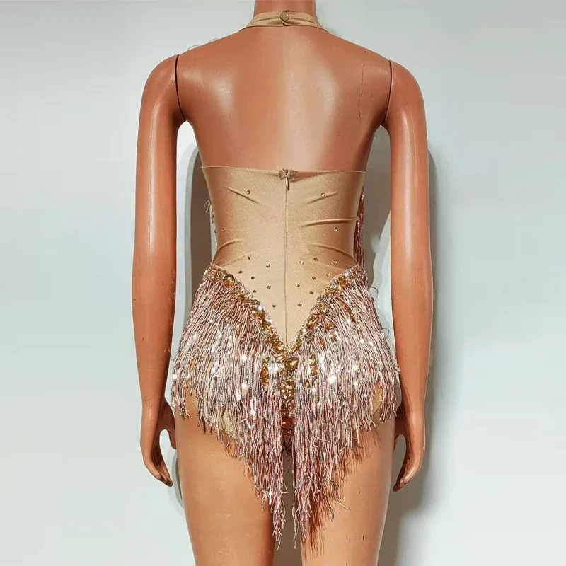 セクシーなポールダンス衣装ゴールドラインストーンボディスーツ女性パーティードラッグクイーン衣装バー Ds Dj ステージゴーゴーパーティー衣装