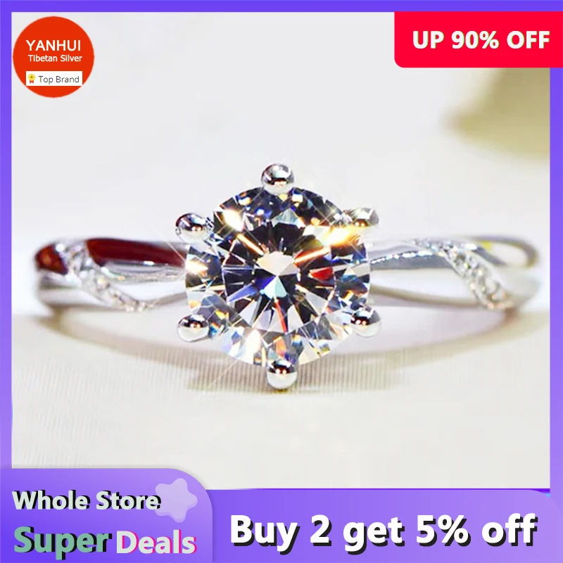 Sell At A Loss! White Gold Color 100% Authentic Tibetan Silver Rings Women Round Cubic Zircon Wedding Fashion Jewelry