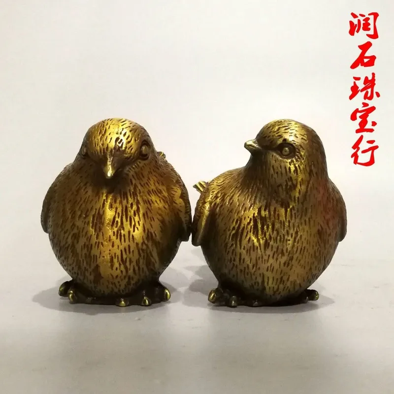 A pair of sparrows, small copper bird ornaments, home decoration gift, antique collectible