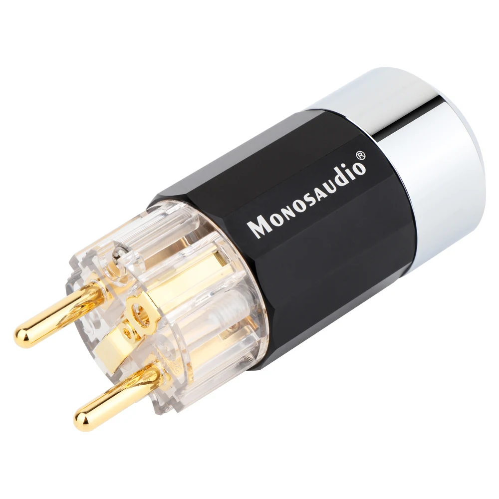 Monosaudio E109/F109 99.998% Pure Copper Rhodium Plated Schuko Power Plug European Male Connector+IEC Female Connector Plug