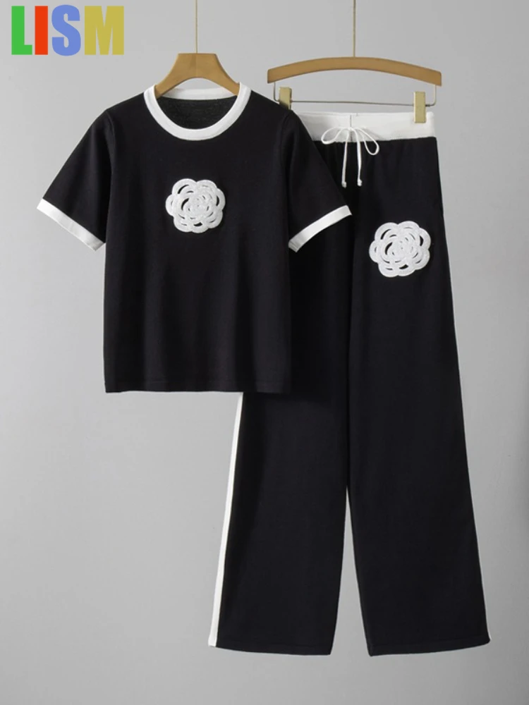 

LISM Summer women's suit Pants sets Tracksuit 2025 Women Summer Short-sleeved Wide-leg Pants Sports and Leisure Two-piece Set