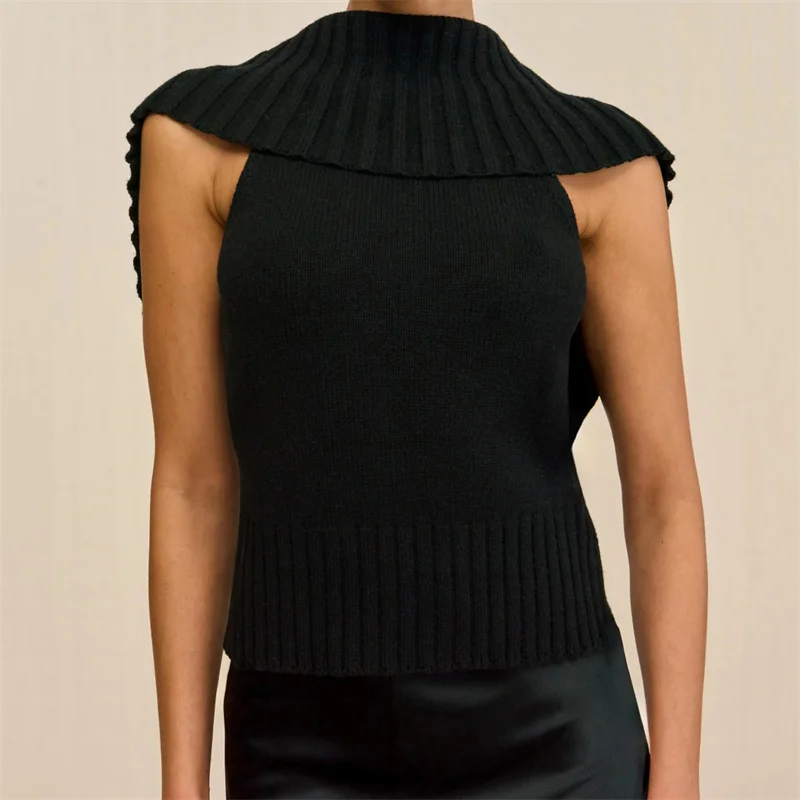 

Women's vest New elastic knitted slim fit sleeveless top for spring 2026 100%Wool shawl pullover Sexy backless corset sweater