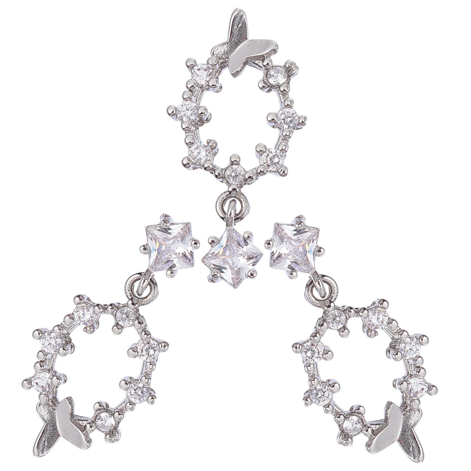 Zircon Nail Charms 3Pcs Rustproof Fade Resistant Metal Studs for Nails Phone Clothes Shoes DIY Decor