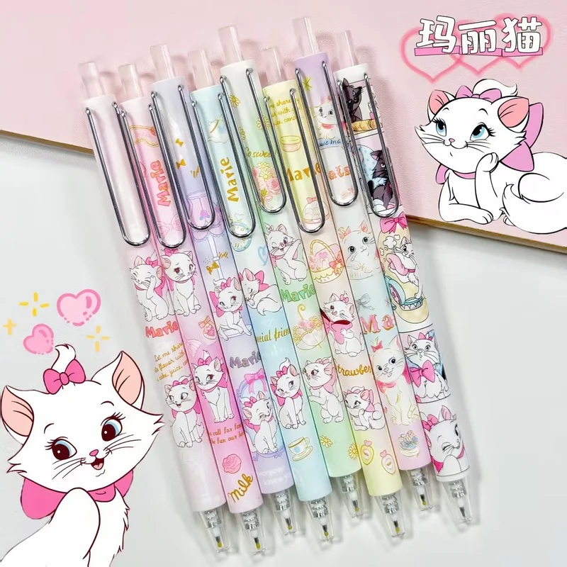 6/24 قطعة ديزني ماري القط قلم محايد اللون لطيف مركز منخفض الجاذبية الكتابة السلس 0.5 الأسود الصحافة القلم القرطاسية هدية #3