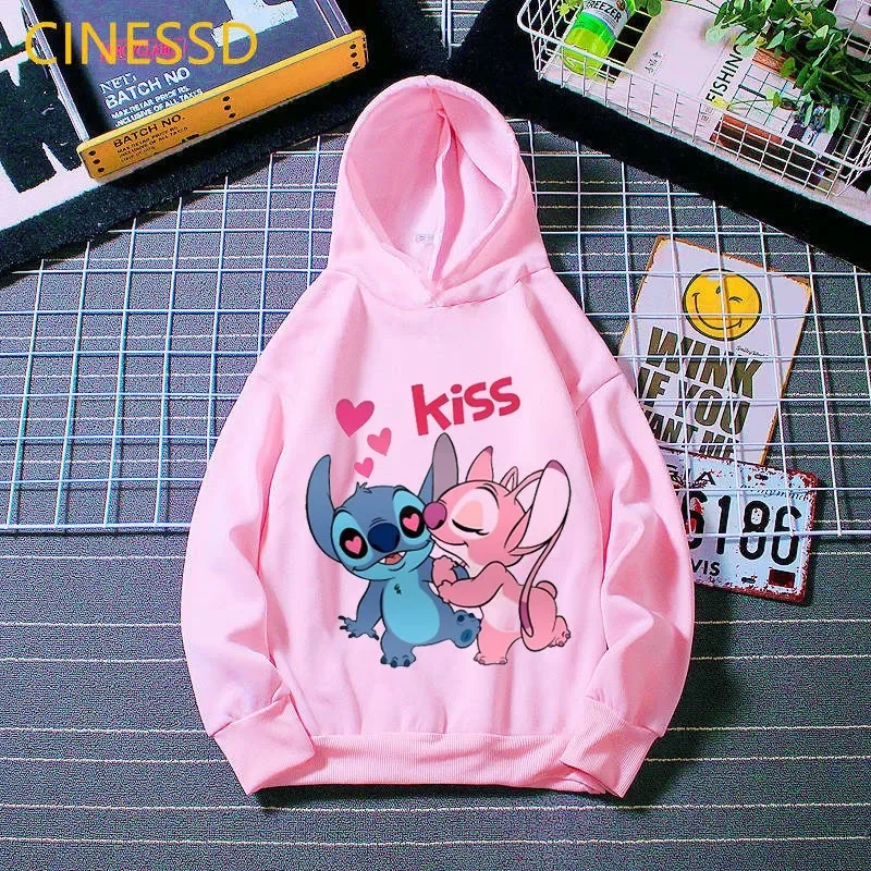 لطيف ليلو وستيتش الكرتون طباعة الأطفال مقنعين البلوز صبي فتاة الخريف الشتاء اليومية في الهواء الطلق عارضة فضفاض الدافئة لينة رياضية