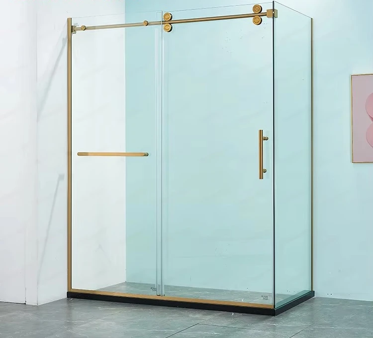 Rectangular gold stainless steel frameless shower door tempered glass shower room