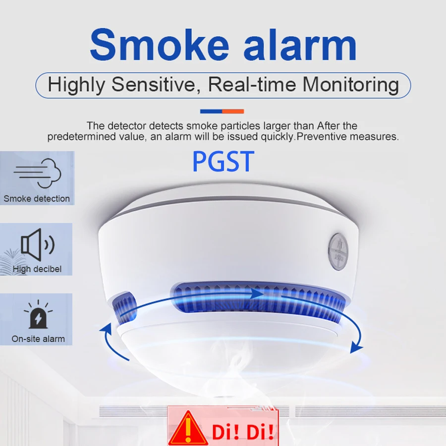 

PGST Smoke detector fire alarm detector Independent smoke alarm sensor for home office Security photoelectric smoke alarm