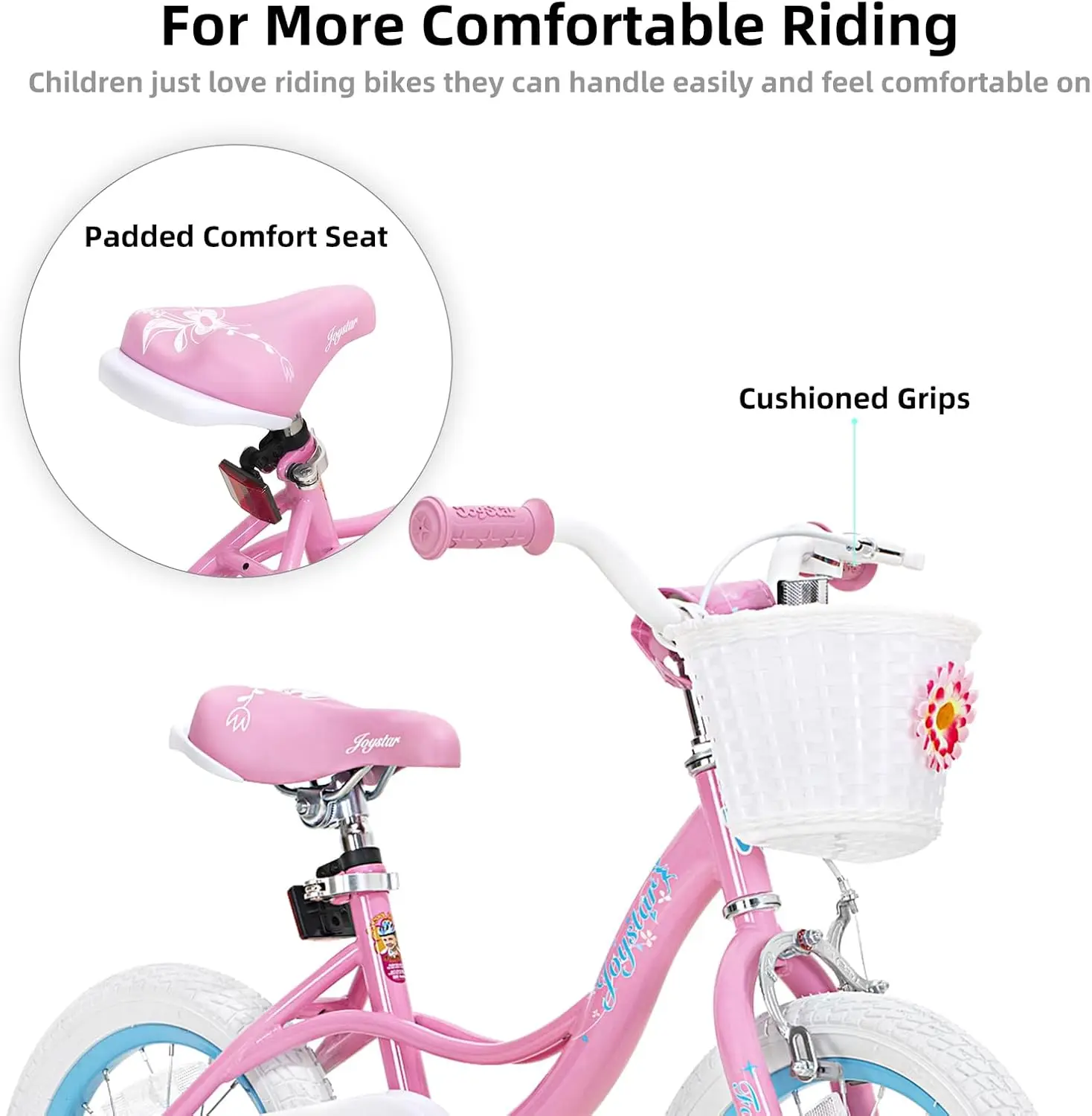 Fairy Girls Bike for Toddlers and Kids Ages 2-8 Years Old, 16 Inch Kids Bike with Training Wheels, Handbrake and Basket