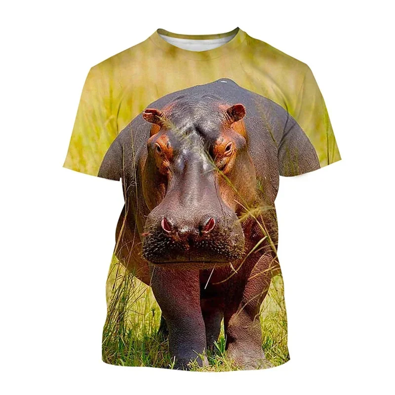 Funny Hippopotamus Graphic T-Shirt For Men Animal 3D Printed Tees Casual Street O-Neck Tops Loose Kids T Shirts Short Sleeves