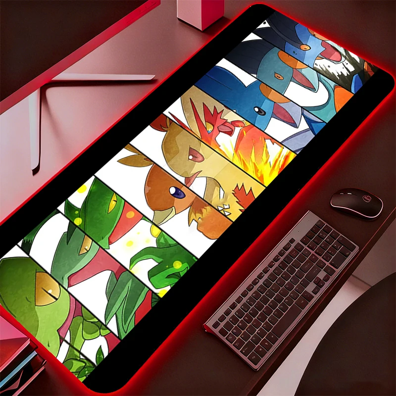 Backlight Pokemon Pikachu Mouse Pad Gamer Desk Mat PC Computer Anime RGB Mousepad Keyboard Gaming Accessories Mausepad