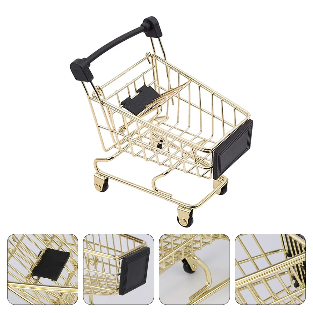 

Cart Storage Basket Toy Golden Mini Shopping Sponge Holder Trolley Iron Delicate Carts Home Office Decoration Desk