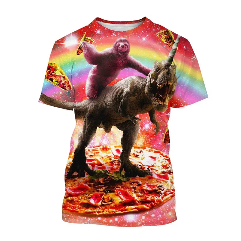 Animated Fun Galaxy Sloth Animal Pizza 3d Print Sport Quick Dry Breathable Men T-shirt Outdoor Street Cute Short Sleeve Clothing