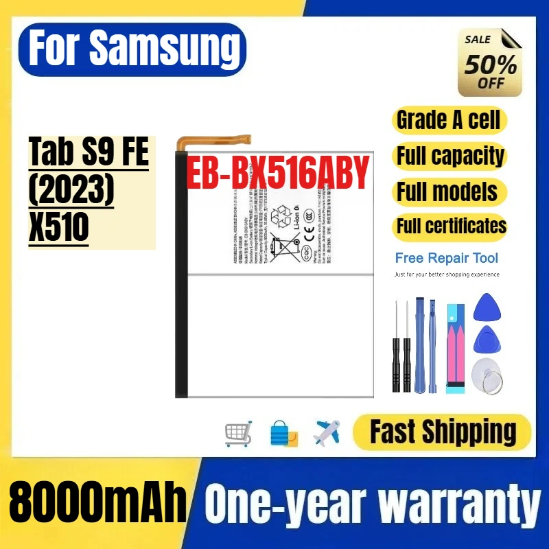 

EB-BX516ABY for Samsung Tab S9 FE (2023)/X510 Tablet Battery 0 Cycle High Quality High Capacity Replacement Bateria with Tools