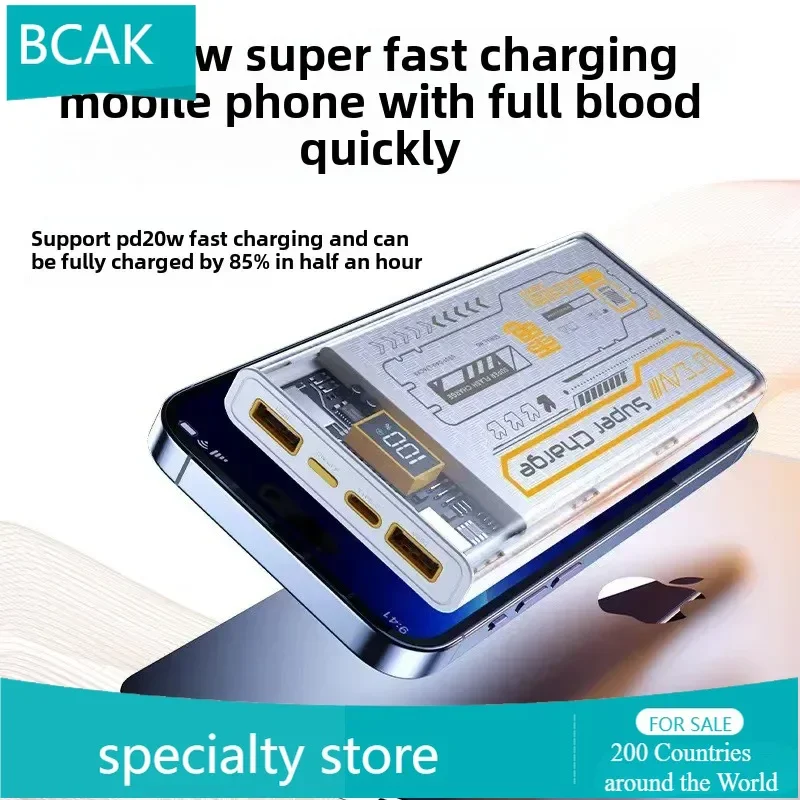 

BCAK Transparent Mecha Wind Universal Power Bank Fast Charging Belt Cable 20000mAh Small Portable Outdoor Mobile Power Supply