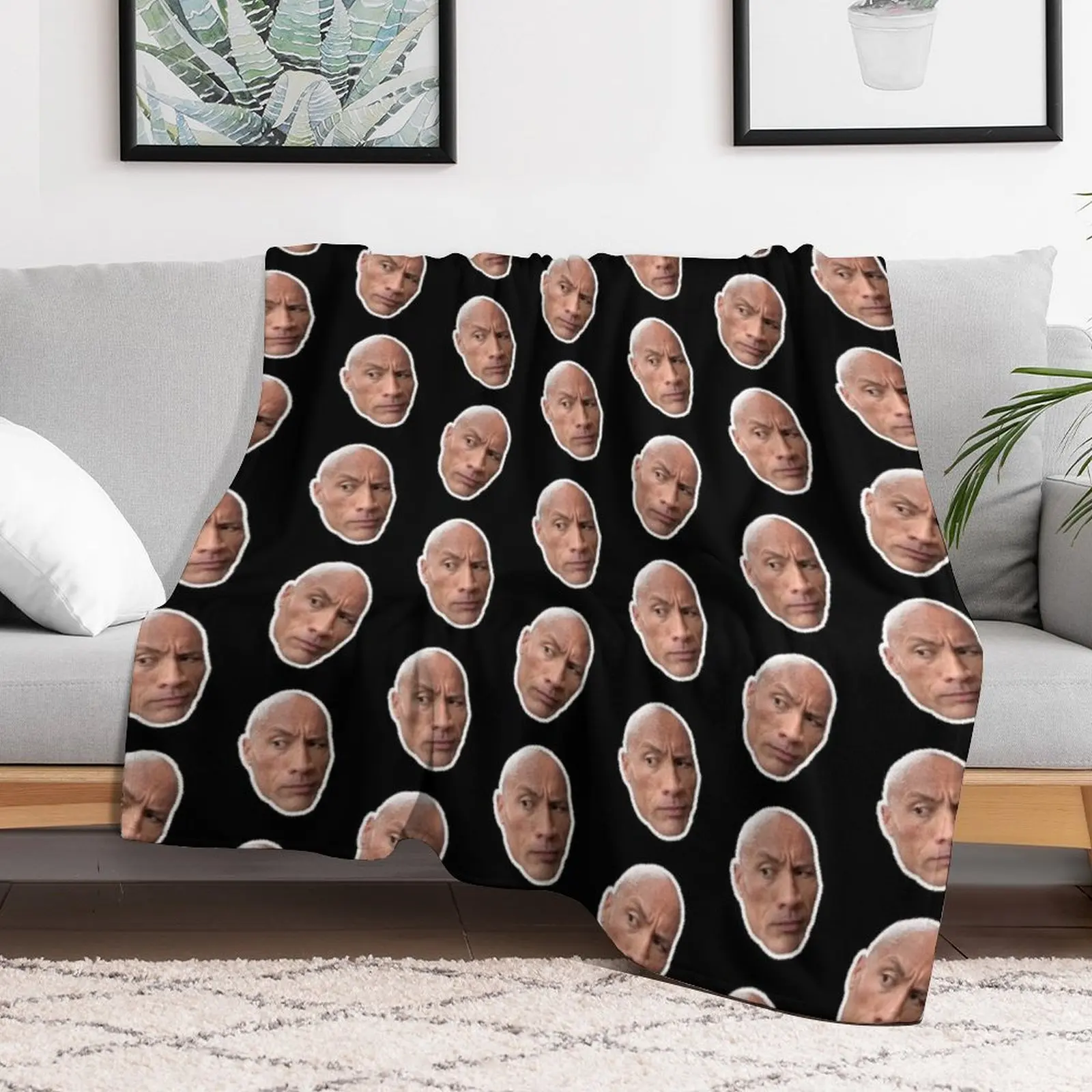 The Rock's Eyebrow Raise Meme Pattern Throw Blanket Softest Decoratives Decorative Sofas Blankets