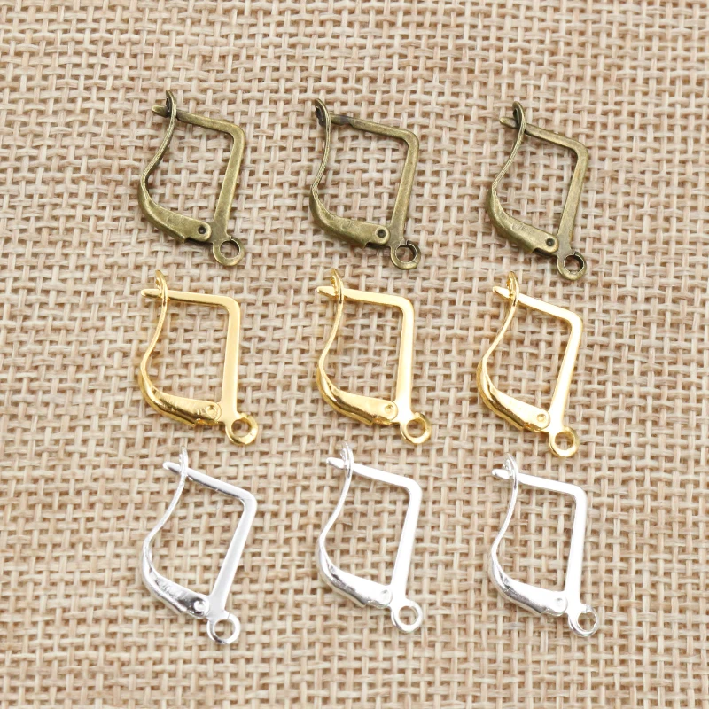 16*10mm 50pcs High Quality 3 Colors Plated Simple Brass French Earring Hooks Wire Settings Base Settings Whole Sale
