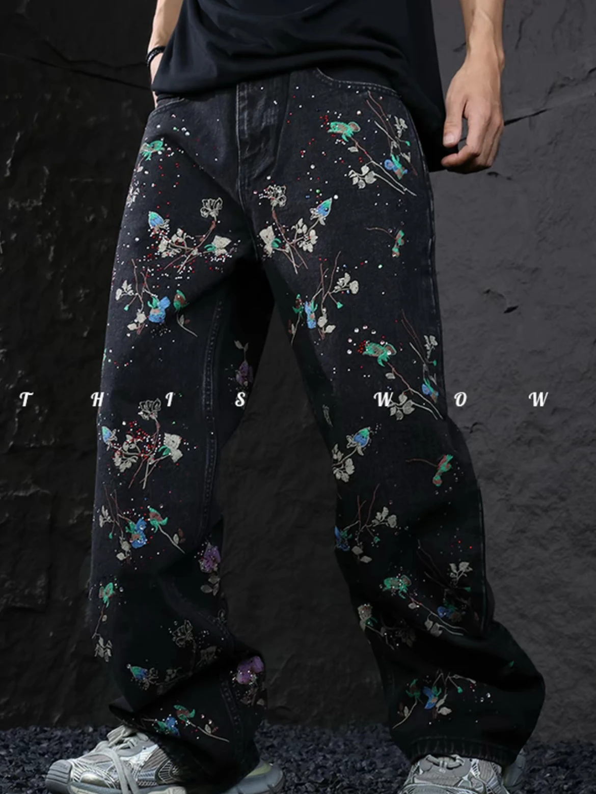 2025 Herren Herbst Neue Lose Vielseitige Licht Luxus Chic Gerade Denim Hosen Heiße Strass Stickerei Personalisierte Design Jeans