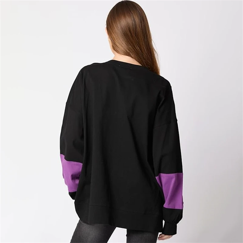 American Style Loose Sequin Letter Candy Print Medium Long Hoodie Round Neck Pullover Hoodie Casual Patchwork Women's Clothing