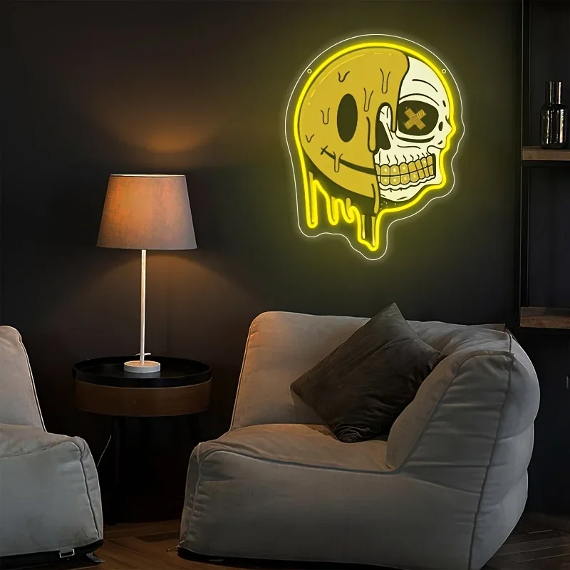 LED Neon Sign Smiling Skeleton Neon Light for Bedroom Livingroom Game Room Club Bar Man Cave Party Gifts Wall Decor USB Dimmable